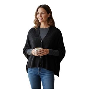 Orvis Black Wool Cashmere Blend Button Front Poncho 1 Size